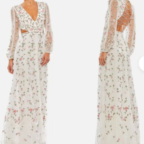 MAC DUGGAL 70159 LONG SLEEVE EMBELLISHED CUT A-LINE IVORY MULTI GOWN sz 4 - Picture 5 of 5